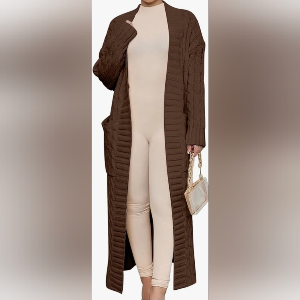 Brown Knit Cardigan with Pockets